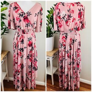 Maurices Pink Floral Soft Feminine Lined Long Maxi Dress Modest Flowy Size XL